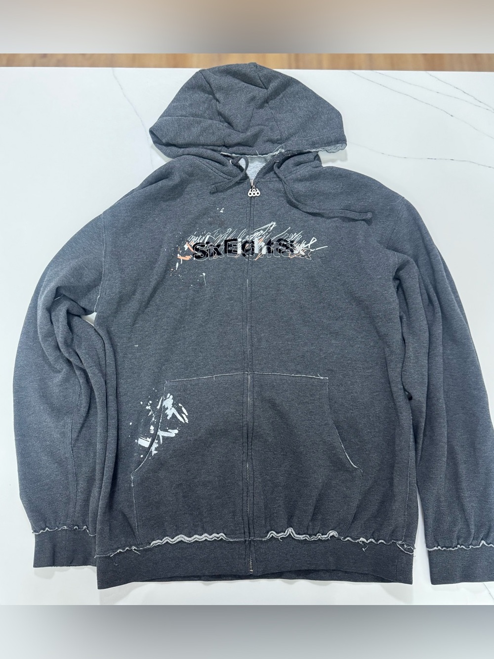 Y2K 686 Six Eight Six Full Zip Hoodie Men Large Gray Snowboard Skate Streetwear
